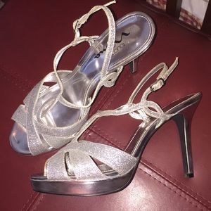 Silver Glitter Strappy Heels